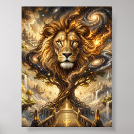Neon Cyber Leeuw Muur Kunstprint – Futuristische F Poster