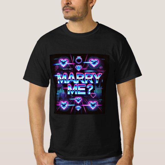Neon Cyber Love Marry Me Mannen Tshirt (Voorkant)