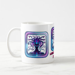Neon Cyber Medusa - futuristische Gorgon kunst Koffiemok