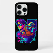 Neon Cyber Ramen – Vaporwave Retro Esthetische Kun iPhone Hoesje (Achterkant)