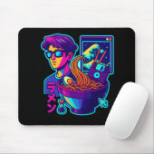 Neon Cyber Ramen – Vaporwave Retro Esthetische Kun Muismat (Met muis)