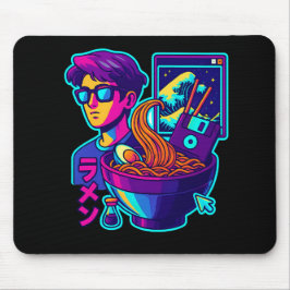 Neon Cyber Ramen – Vaporwave Retro Esthetische Kun Muismat