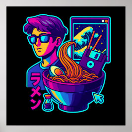 Neon Cyber Ramen – Vaporwave Retro Esthetische Kun Poster