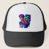Neon Cyber Ramen – Vaporwave Retro Esthetische Kun Trucker Pet (Voorkant)