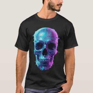 Neon Cyber Schedel Donkere Esthetische T-Shirt – F