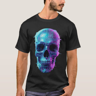 Neon Cyber Schedel Donkere Esthetische T-Shirt – F