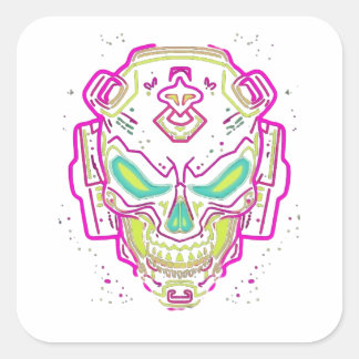Neon Cyber Schedel Sticker