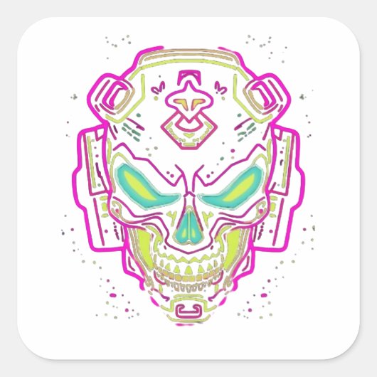Neon Cyber Schedel Sticker (Voorkant)
