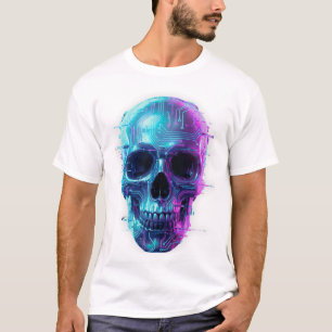 Neon Cyber Schedel Wit T-Shirt – Futuristische Str