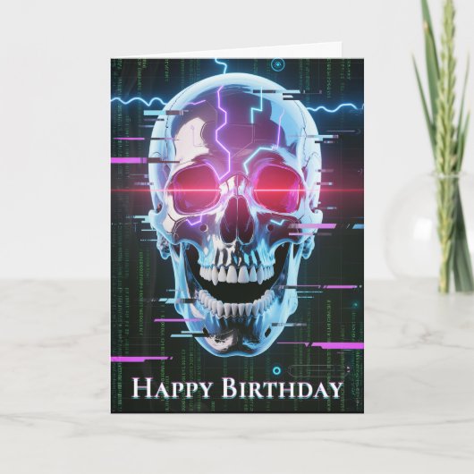 Neon Cyber Skull: Digitale Overlord Kaart (Voorkant)