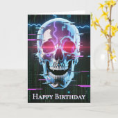 Neon Cyber Skull: Digitale Overlord Kaart (Gele Bloem)