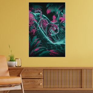 Neon Cyber Tiger – Futuristisch Oerwoud Glitch Art Poster