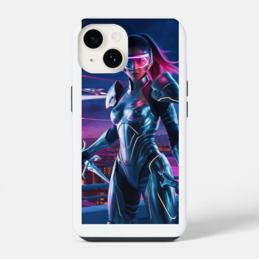 Neon Cyber Warrior iPhone Case – futuristische Sci Hoesje (Achterkant)