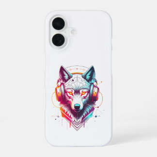 Neon Cyber Wolf Koptelefoon Y2K iPhone 16 Hoesje