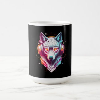 Neon Cyber Wolf Koptelefoon Y2K Koffiemok