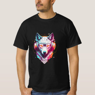 Neon Cyber Wolf Koptelefoon Y2K T-shirt