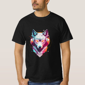 Neon Cyber Wolf Koptelefoon Y2K T-shirt