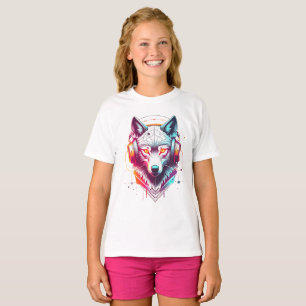 Neon Cyber Wolf Koptelefoon Y2K T-shirt