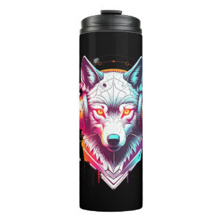 Neon Cyber Wolf Koptelefoon Y2K Thermosbeker