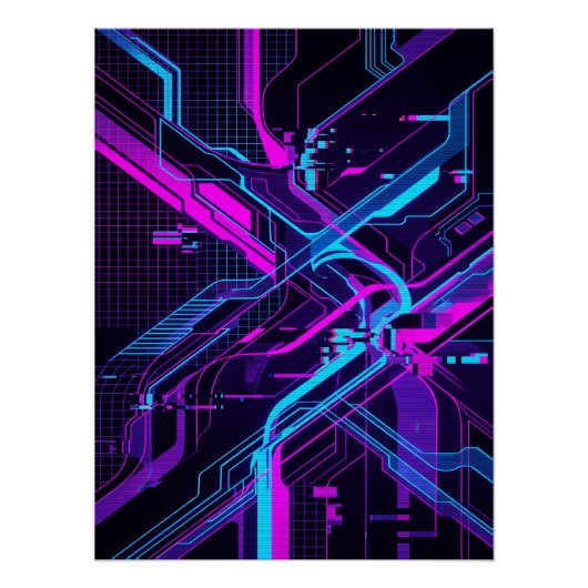 Neon Cyberpunk Abstract Glitch Art Perfect Poster (Voorkant)