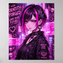 Neon Cyberpunk Anime Meisje "Identiteit Gesmeed" P