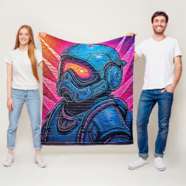 Neon Cyberpunk Astronaut Fleece Deken