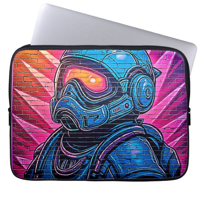 Neon Cyberpunk Astronaut Laptop Sleeve (Voorkant)