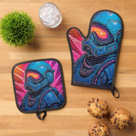 Neon Cyberpunk Astronaut Ovenwant & Pannenlap Set