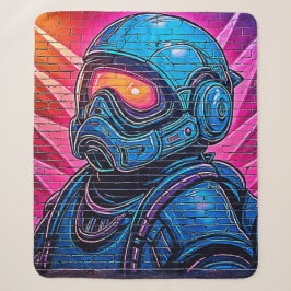 Neon Cyberpunk Astronaut Sherpa Deken