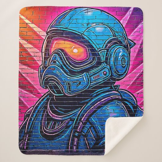 Neon Cyberpunk Astronaut Sherpa Deken (Voorkant)