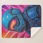 Neon Cyberpunk Astronaut Sherpa Deken (Voorkant (horizontaal))