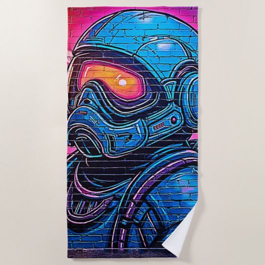 Neon Cyberpunk Astronaut Strandlaken (Voorkant)