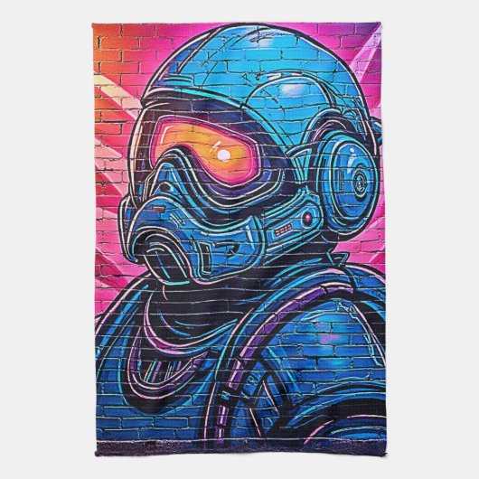 Neon Cyberpunk Astronaut Theedoek (Verticaal)