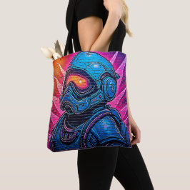 Neon Cyberpunk Astronaut Tote Bag
