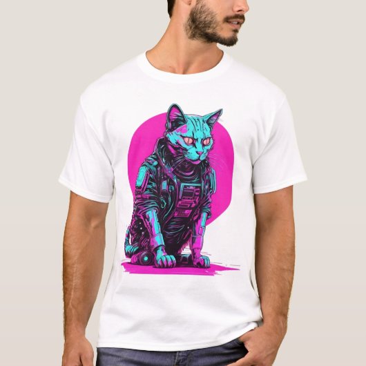 Neon Cyberpunk Cat T-shirt (Voorkant)