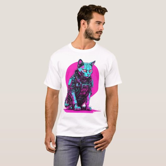 Neon Cyberpunk Cat T-shirt (Voorkant volledig)