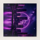 Neon Cyberpunk Cityscape – futuristisch Paarse Legpuzzel (Horizontaal)