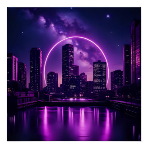 Neon Cyberpunk Cityscape – futuristisch Paarse Perfect Poster
