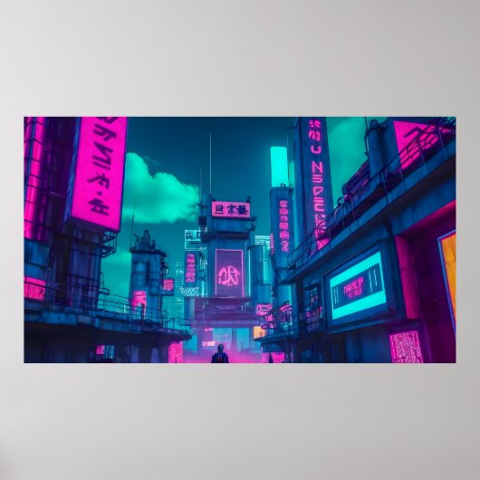 Neon Cyberpunk Cityscape Gamer Wall Art Poster (Voorkant)