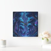 Neon Cyberpunk Cityscape Metropolis Futuristic Vierkante Klok (Huis)