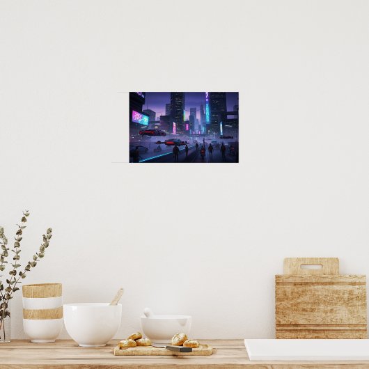 Neon Cyberpunk Cityscape Poster (Keuken)