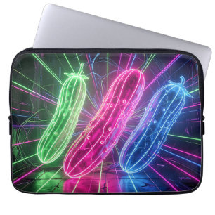 Neon Cyberpunk Glanzende Komkommers Laptop Sleeve