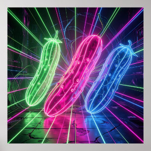 Neon Cyberpunk Glanzende Komkommers Poster