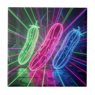 Neon Cyberpunk Glanzende Komkommers Tegeltje