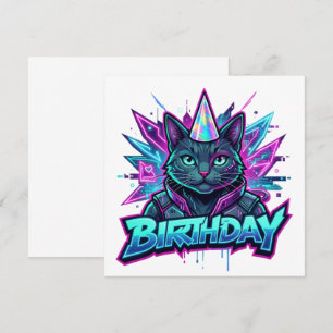 Neon Cyberpunk Kat Verjaardagsfeest Grafisch Kaart