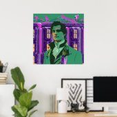 Neon Cyberpunk Knappe Mr Darcy Portret Poster (Thuiskantoor)