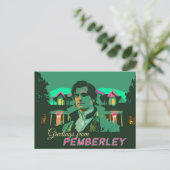 Neon Cyberpunk Mr Darcy Groeten van Pemberley Briefkaart (Staand voorkant)