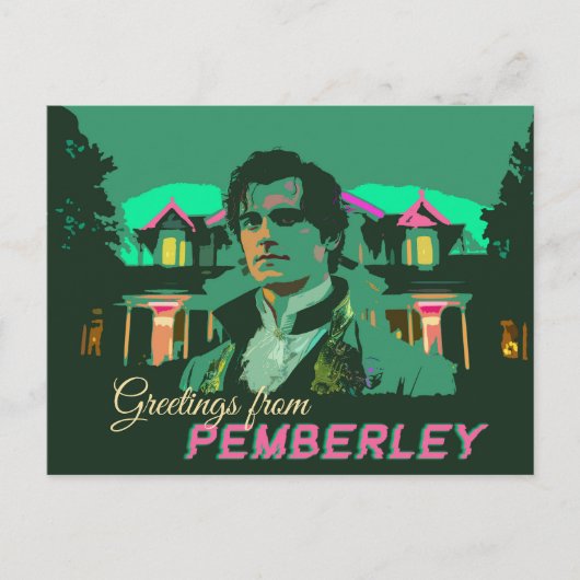 Neon Cyberpunk Mr Darcy Groeten van Pemberley Briefkaart (Voorkant)