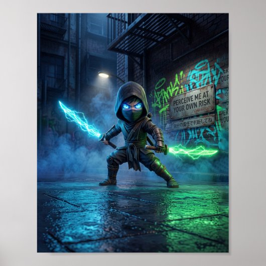 Neon Cyberpunk Ninja Poster (Voorkant)