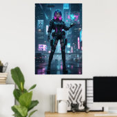 Neon Cyberpunk Operative – Futuristic City Poster  (Thuiskantoor)
